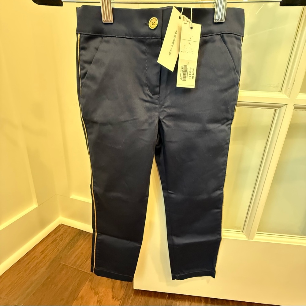 Janie and Jack Navy Pants with gold detail Girl size 5 NWT